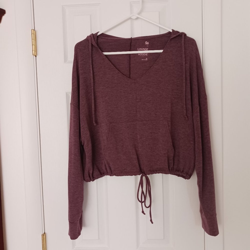 LAST CALL So Womens Oversized Cropped Hooded Plum Sweatshirt Size XS